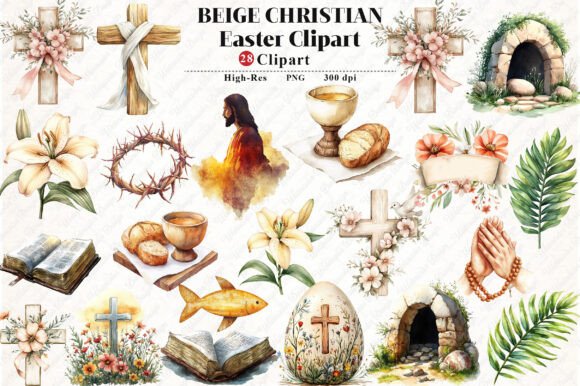 Beige Christian Easter Clipart for Graphics and Illustrations