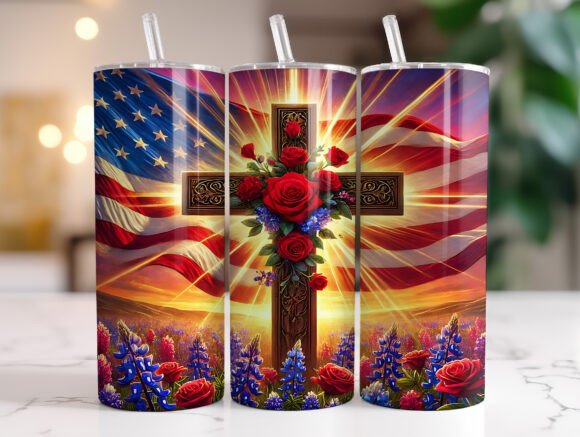 Christian Cross American Flag Tumbler Graphics for Tumbler Wraps