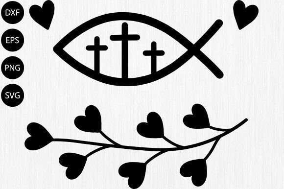 Christian Fish Cross and Heart Vine SVG for Graphics and Crafts