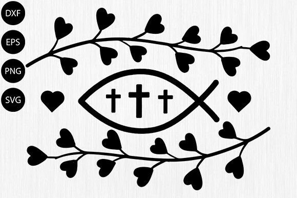 Christian Fish Cross Heart Vine SVG for Crafts & Graphics