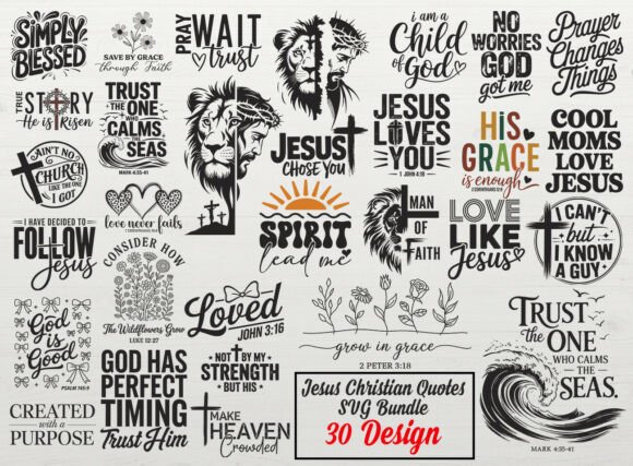 Christian Quotes Jesus SVG Bundle: Perfect for Crafts and Graphics