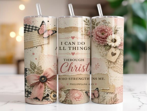 Christian Scripture Floral Tumbler Wrap: A Graphic Design Asset