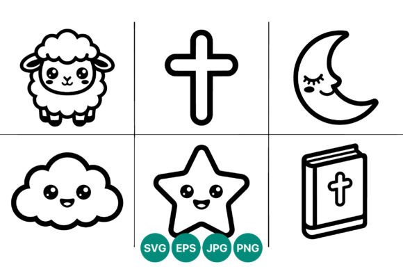 Cute Cartoon Lamb Cross Moon Star Bible Graphics