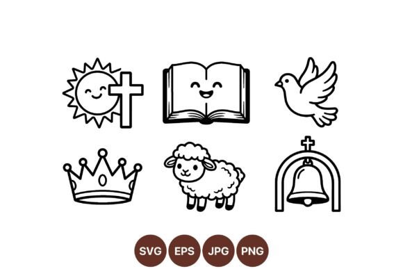 Cute Christian Icon Clipart Set: A Charming Graphics Collection