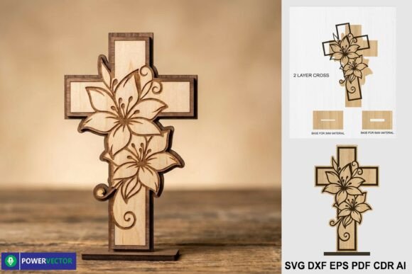 Easter Floral Cross Design for Laser Cutting Spring Amp