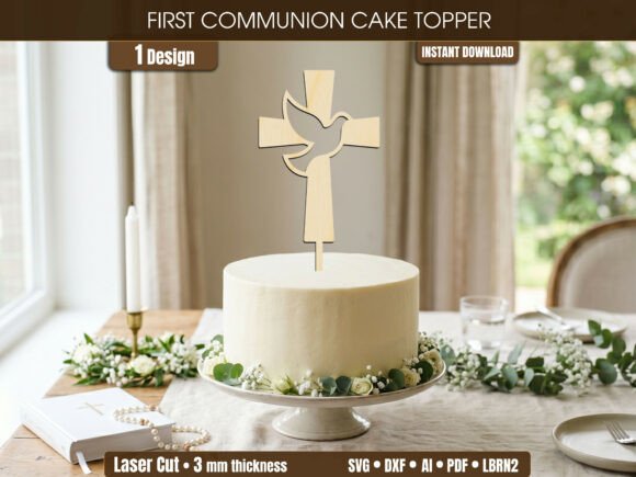 Elegant Communion Cross Dove Cake Topper SVG for Other Celebrations