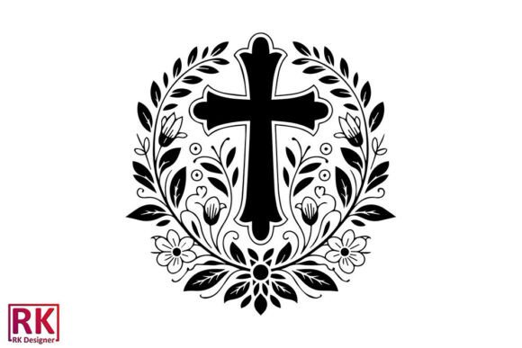 Floral Faith Cross Silhouette Vector for Graphics and Crafts