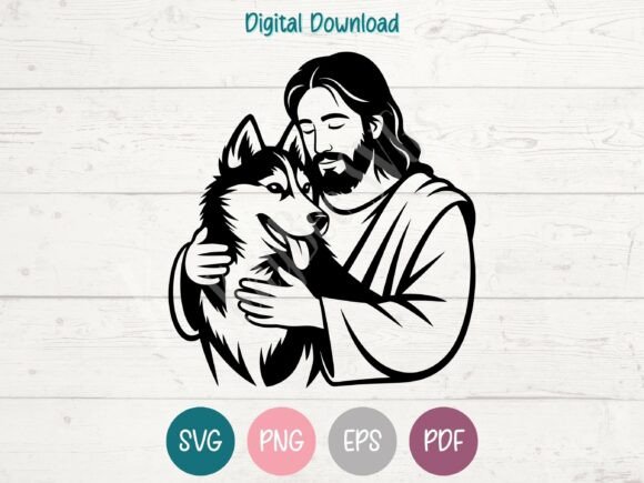 Jesus Embracing Husky: A Heartwarming Embroidery Design