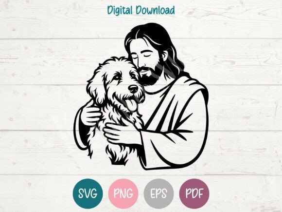 Jesus Embracing Labradoodle SVG PNG EPS: A Unique Craft Graphic