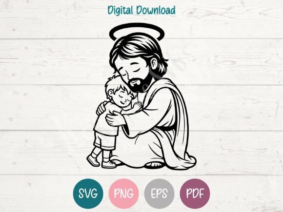 Jesus with Little Boy SVG PNG EPS PDF for Graphics and Crafts