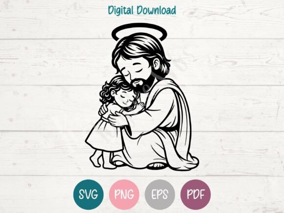 Jesus with Little Girl SVG PNG EPS PDF: A Crafts Graphics Gem
