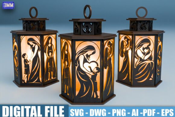 Mother and Child SVG Lantern: A Touch of Elegance in Crafts Graphics